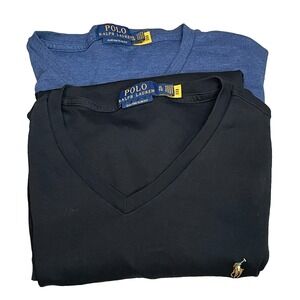 Lot 2 Polo Ralph Lauren Tee Shirts Size XL Black & Blue Custom Slim Fit‎ Preppy